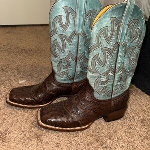 Women’s Teal and Brown Ostrich Skin Cowboy Boots